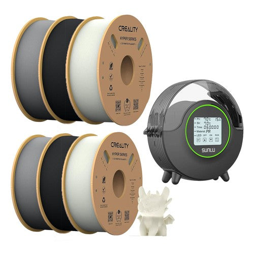 6kg Creality Hyper-PLA + Sunlu S2 Filament Dryer - 2kg Black+ 2kg White + 2kg Grey