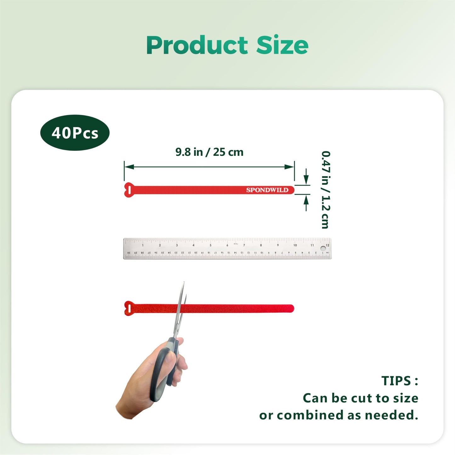 9.8 Inch Reusable Cable Ties - Adjustable Multi-Purpose Wire Ties for Home Office Cord Management(Green,40Pcs)