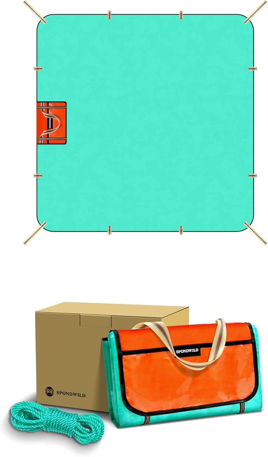 Heavy Duty Waterproof Tarp, 200G Multipurpose Tear and Rip Proof UV Resistant Tarpaulin with Reinforced Handles and Portable Storage Bag, Green Tarp (6.5x4.9)