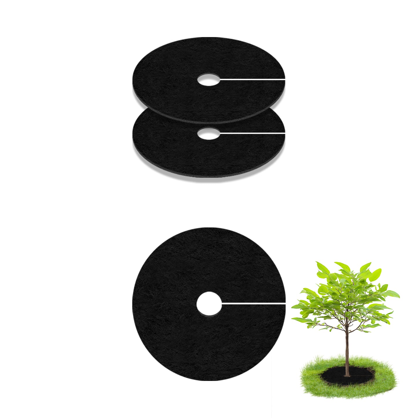 SPONDWILD 2 Pack 28.35" Mulch Tree Ring,Non-Woven Tree Mulch Ring,Reusable Tree Ring Mulch Mat,Degradable Weed Control Fabric Mat for Landscaping Weed Control Root Protection,Tree Barrier Ring