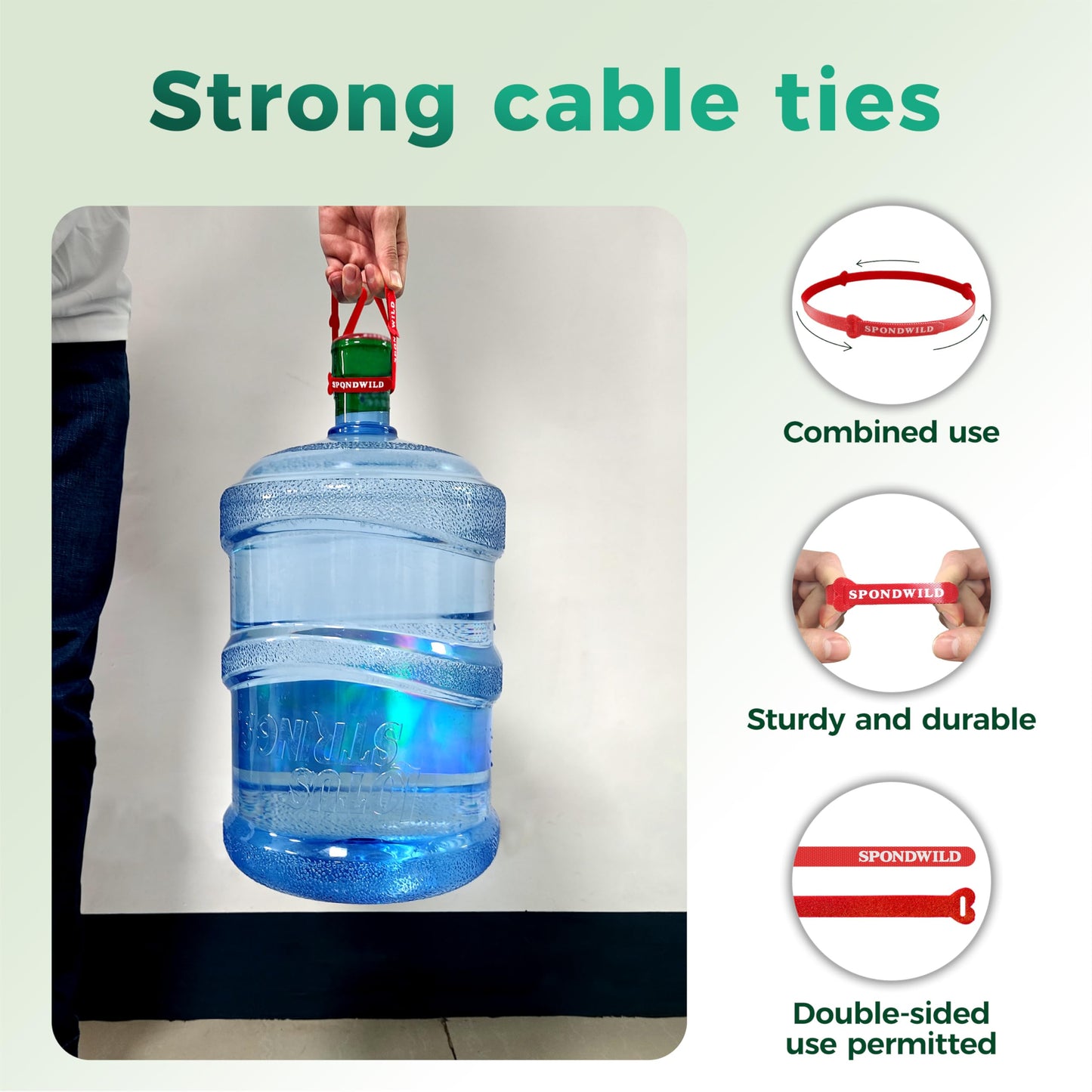 9.8 Inch Reusable Cable Ties - Adjustable Multi-Purpose Wire Ties for Home Office Cord Management(Green,40Pcs)