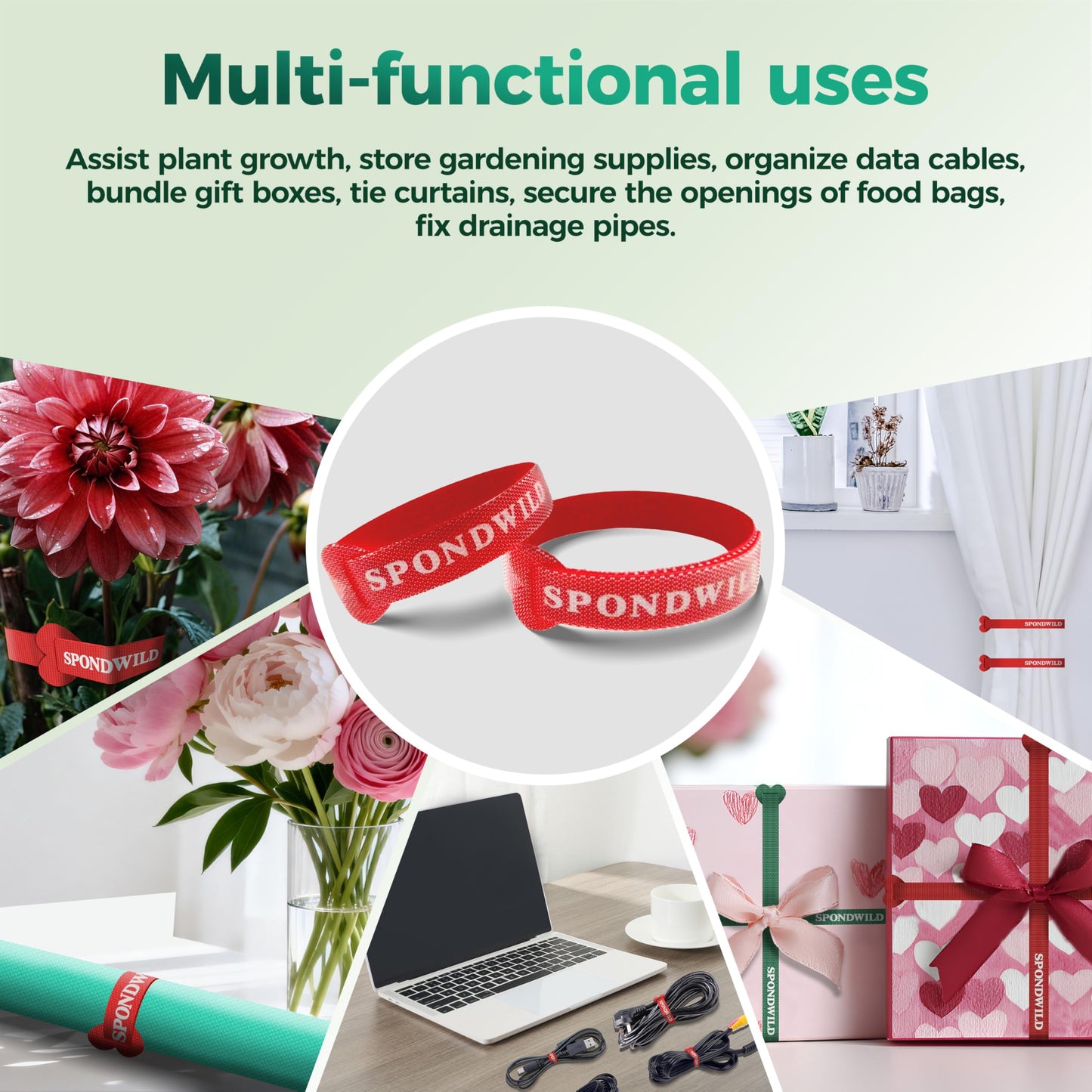 9.8 Inch Reusable Cable Ties - Adjustable Multi-Purpose Wire Ties for Home Office Cord Management(Green,40Pcs)