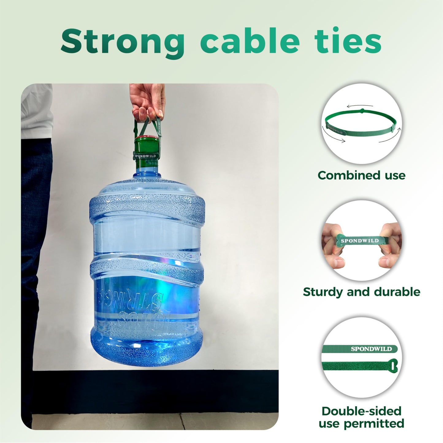 9.8 Inch Reusable Cable Ties - Adjustable Multi-Purpose Wire Ties for Home Office Cord Management(Green,40Pcs)