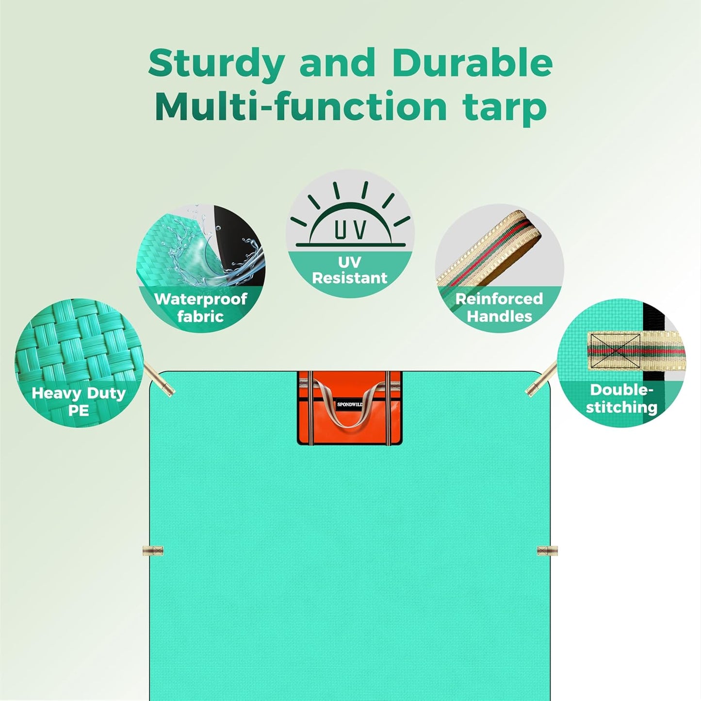 Heavy Duty Waterproof Tarp, 200G Multipurpose Tear and Rip Proof UV Resistant Tarpaulin with Reinforced Handles and Portable Storage Bag, Green Tarp (6.5x4.9)