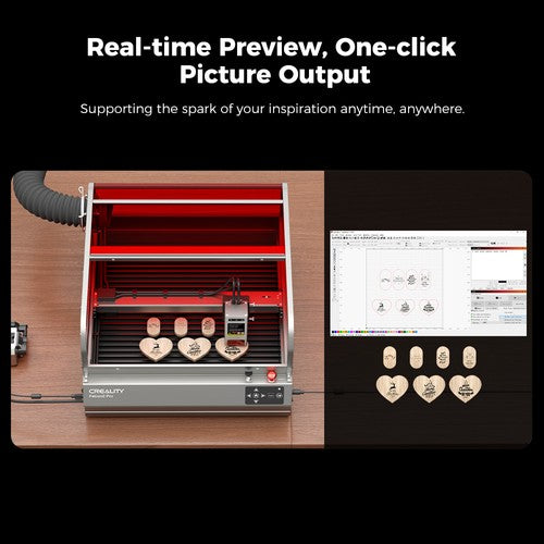 Creality Falcon2 Pro 40W Laser Engraver Cutter,  FDA Class1 Safety Certification, Smoke Exhaust, Integrated Air Assist, Built-in Camera, Fence Type Protection Strip, Fire / Airflow / Lens Monitoring, 400*415mm