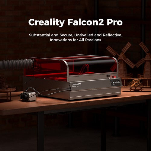 Creality Falcon2 Pro 40W Laser Engraver Cutter,  FDA Class1 Safety Certification, Smoke Exhaust, Integrated Air Assist, Built-in Camera, Fence Type Protection Strip, Fire / Airflow / Lens Monitoring, 400*415mm