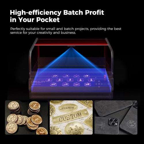 Creality Falcon2 Pro 40W Laser Engraver Cutter,  FDA Class1 Safety Certification, Smoke Exhaust, Integrated Air Assist, Built-in Camera, Fence Type Protection Strip, Fire / Airflow / Lens Monitoring, 400*415mm