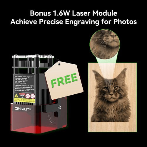 Creality Falcon2 Pro Laser Engraver 60W with 1.6W Laser Module, FDA Class1, Fully Enclosed & Drawer Design, Lid-open Safety Stop, Air Assist, Built-in Camera, 700mm/min Max Speed, 400*400mm