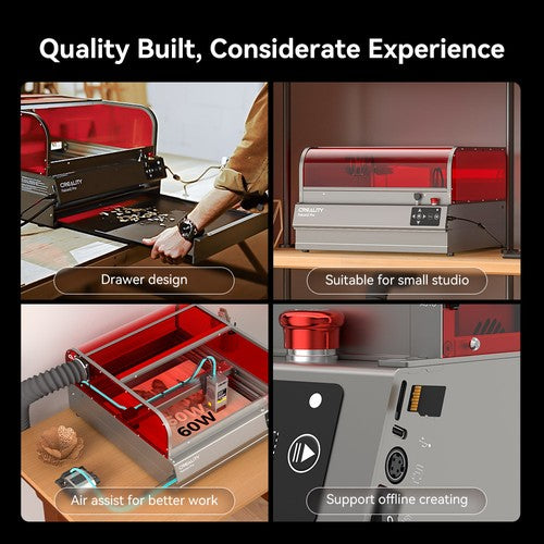 Creality Falcon2 Pro Laser Engraver 60W with 1.6W Laser Module, FDA Class1, Fully Enclosed & Drawer Design, Lid-open Safety Stop, Air Assist, Built-in Camera, 700mm/min Max Speed, 400*400mm