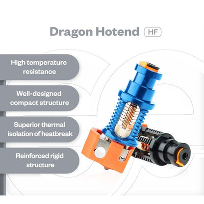 Phaetus Dragon Hotend High Flow Edition, for Prusa/Creality CR-10/Ender 3, 500 Celsius degrees Temperature Resistance, Compatible with All Filaments, PLA, ABS, PETG, TPU, PP, PC, Nylon, PEEK, PEI and Composite Materials, Blue