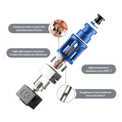 Phaetus Dragon Hotend Standard Flow Edition, 500 Celsius Degrees Temperature Resistance, for Prusa/Creality CR-10/Ender 3, Compatible with All Filaments, PLA, ABS, PETG, TPU, PP, PC, Nylon, PEEK, PEI and Composite Materials, Blue