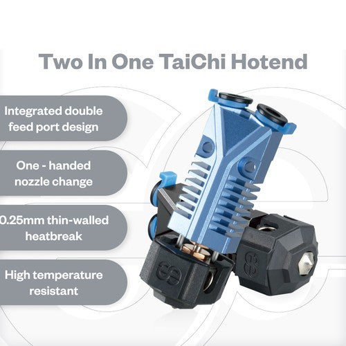Phaetus Two-in-One TaiChi Hotend, for Creality Ender & Creality CR, Integrated Double Feed Port, One-Hand Nozzle Changing,  0.25mm Heat Break, Compatible with All Thermoplastic Filaments, PLA, ABS, PETG, TPU, PP, PC, PA, PEEK, PEI and PLA-CF, Blue