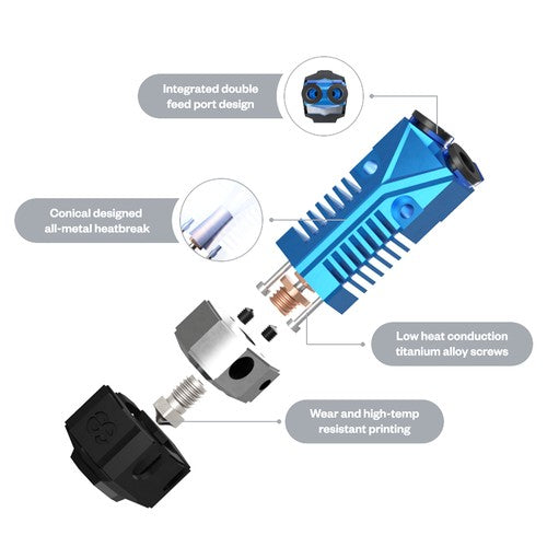 Phaetus Two-in-One TaiChi Hotend, for Creality Ender & Creality CR, Integrated Double Feed Port, One-Hand Nozzle Changing,  0.25mm Heat Break, Compatible with All Thermoplastic Filaments, PLA, ABS, PETG, TPU, PP, PC, PA, PEEK, PEI and PLA-CF, Blue