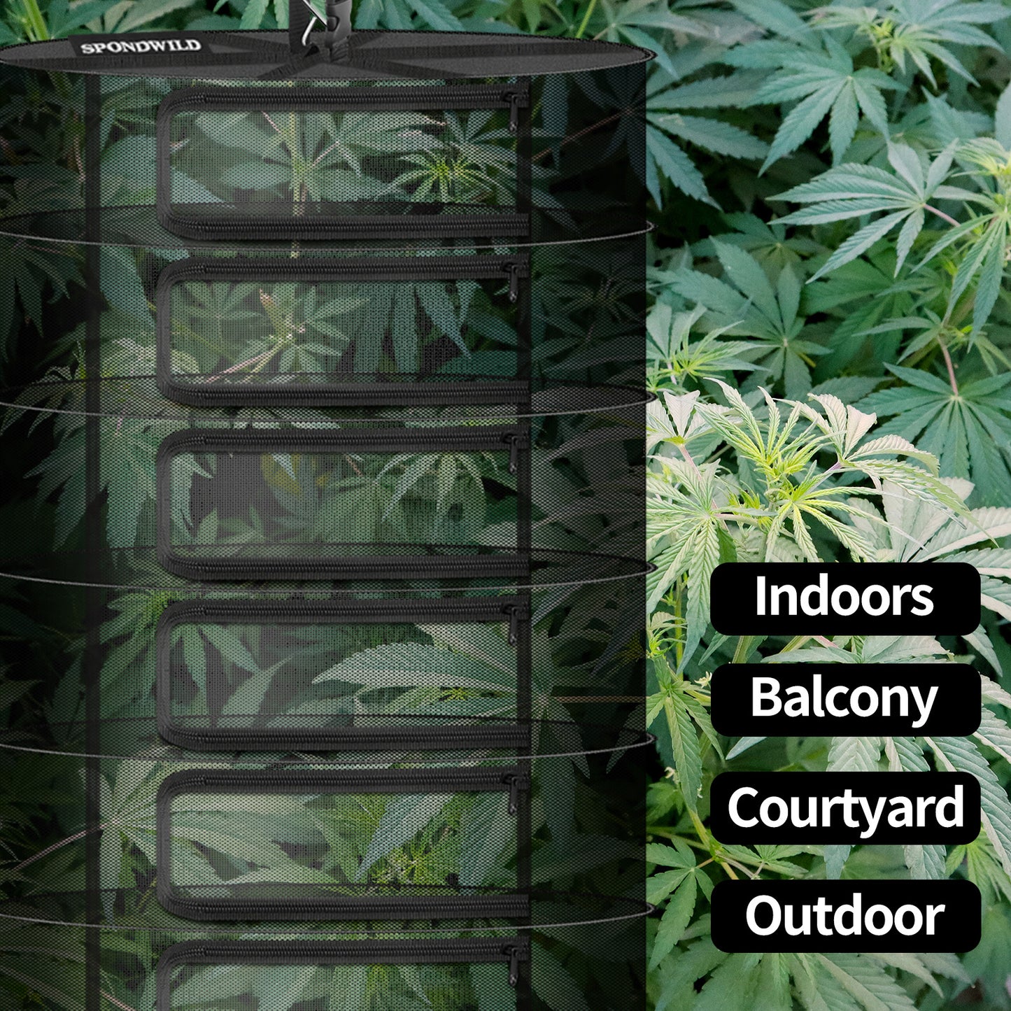 Herb Drying Hanging Mesh Rack - 1ft Diameter (D12xH21 inch) 3 Layer, Foldable Plant Drying Net with U-Shaped Zipper & Storage Pouch for Herbs, Plants, Flowers, Fruits, Food